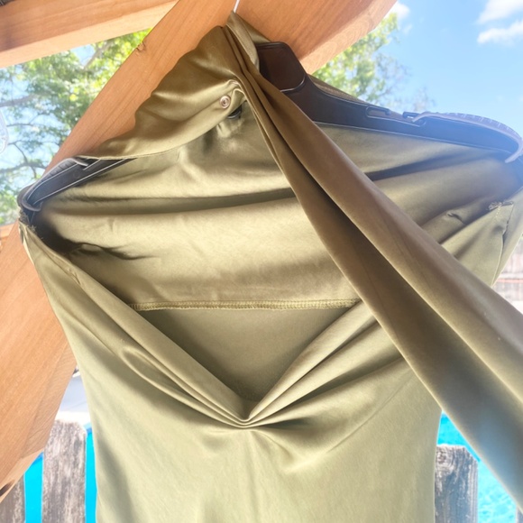 Mogidol Sexy Satin Backless Midi Dress Halter High-Slit Sz Small Green - Picture 8 of 16